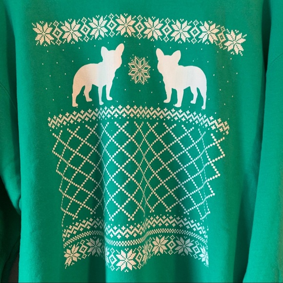 French bulldog green fleece ugly Christmas sweater - Picture 3 of 10